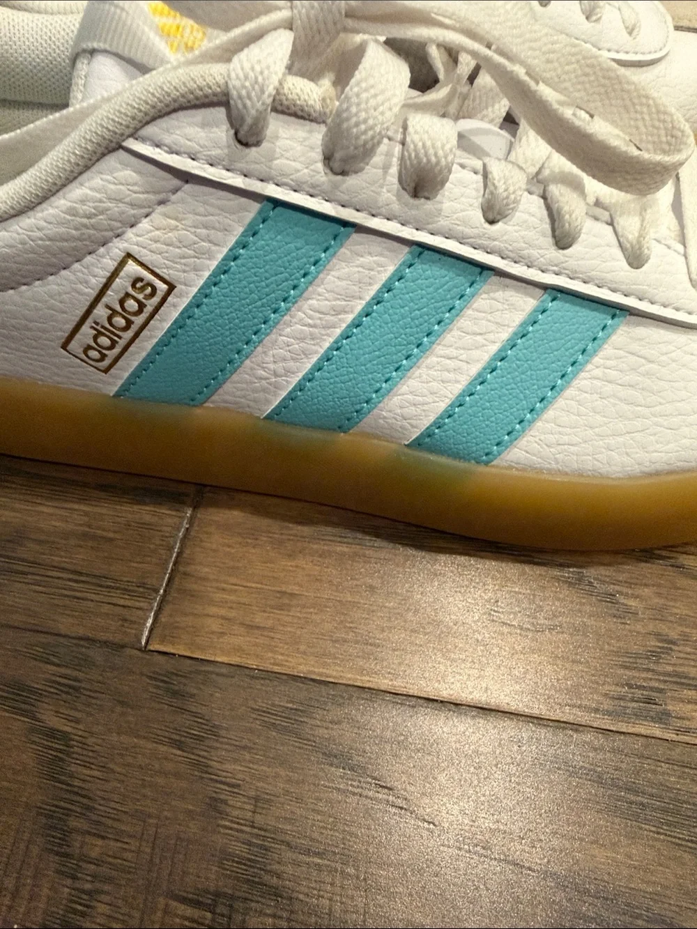Adidas VL Court Women’s White Sneakers with Teal Stripes Worn once